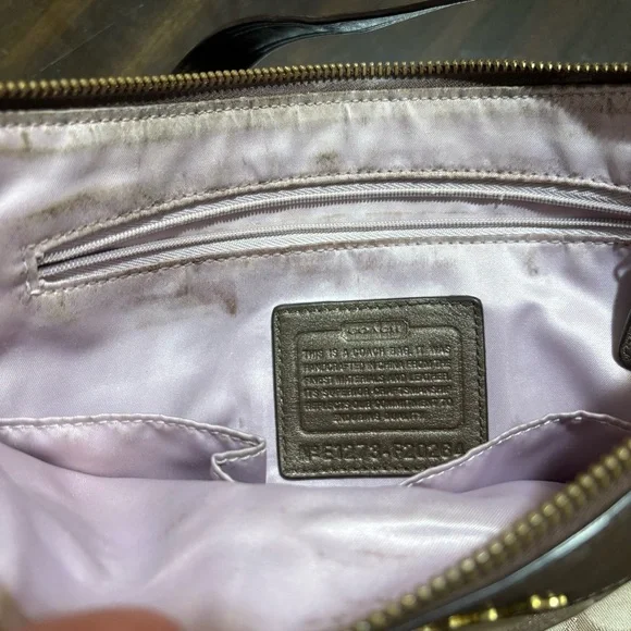 COACH Khaki Ashley Signature Print Hobo Shoulder Bag with Mahogany Accents Strap - Picture 7 of 13